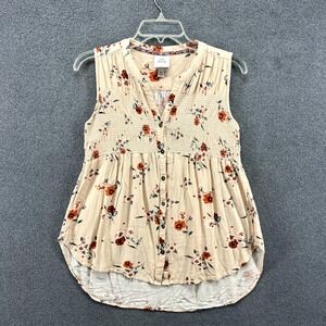 Knox Rose Top Women XS Floral Shirt Button Up V-Neck Sleeveless cottage